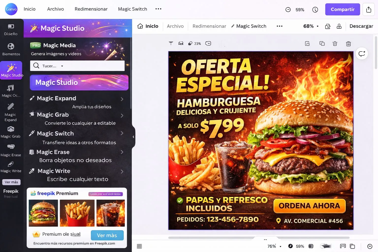 IA para redes sociales negocios - panel de Canva Pro