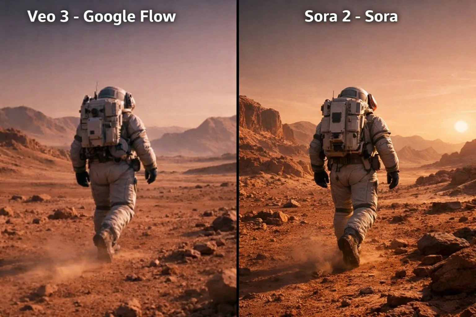 Veo 3 vs Sora 2 - astronauta